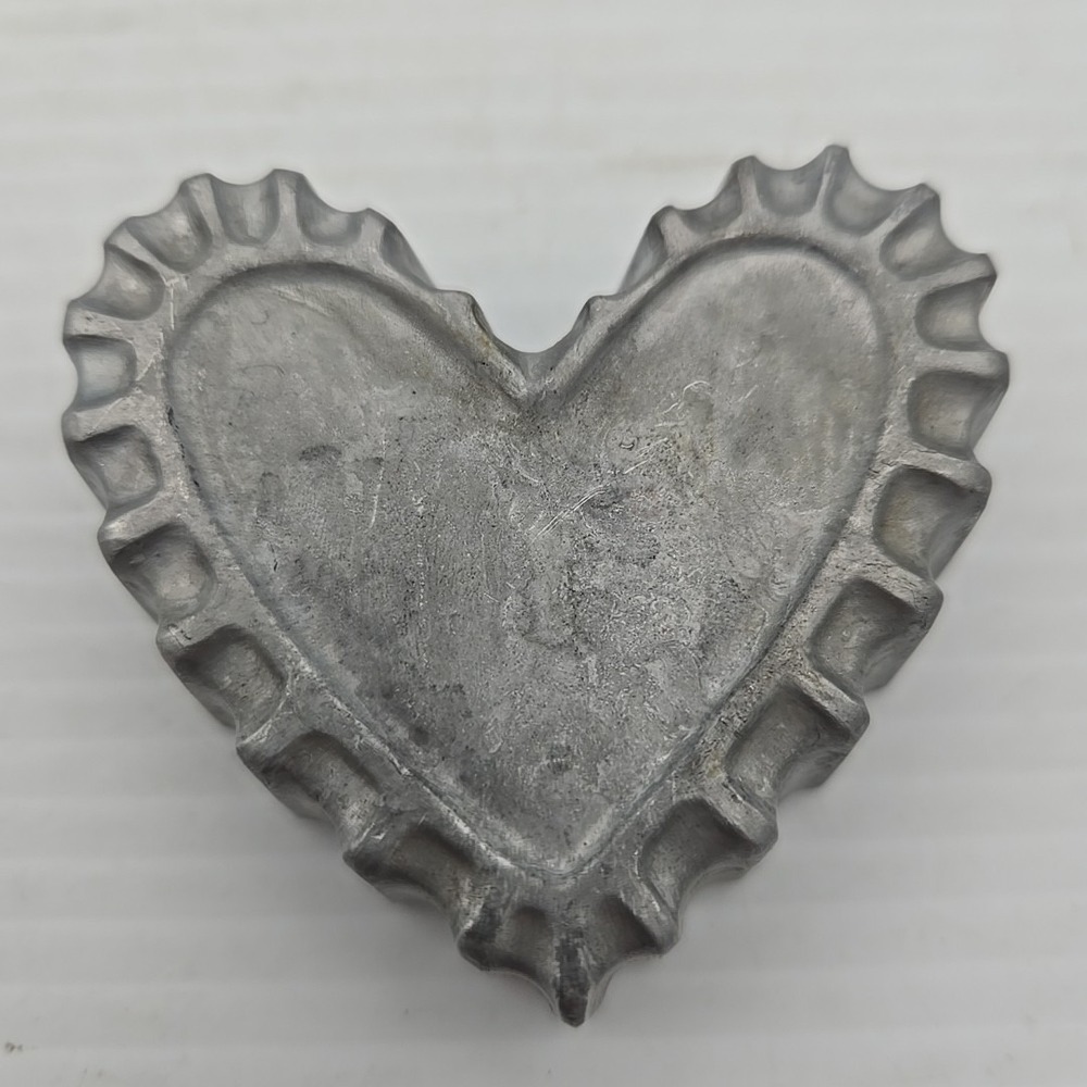 Vintage Cookie Mold Press Cutter Cast Aluminum Heart Rosette Mold Silver 3-1/8"